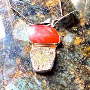 Pyrite and jasper set in sterling silver pendant🌺